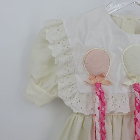 VTG Frankie Girls 4 Ivory Puffy Balloon Bibbed Dress Eyelet Lace Trim Collar - Picture 3 of 14